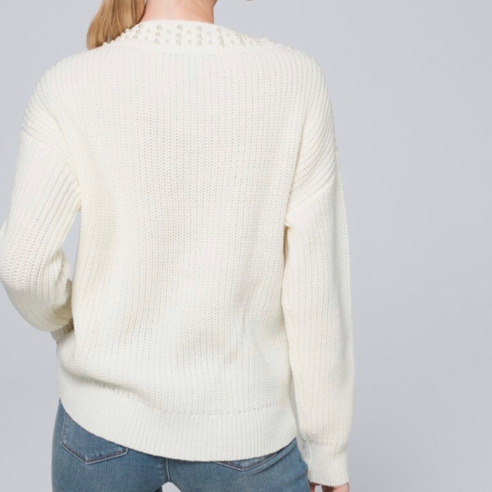 NWT WHBM vnk high low pearl pull over sweater, XXSP, ecru - Picture 3 of 14